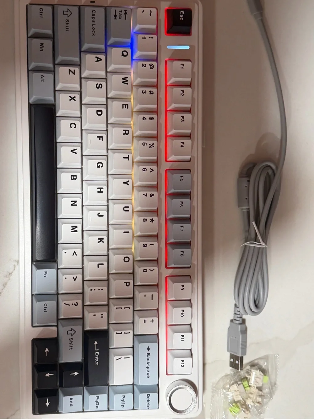 Compact White & Gray Mechanical Keyboard with USB-C Cable